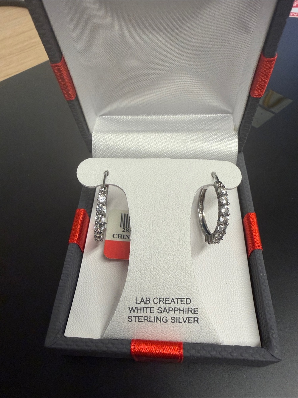 Sterling Silver White Sapphire Hoop Earrings - Lab Created